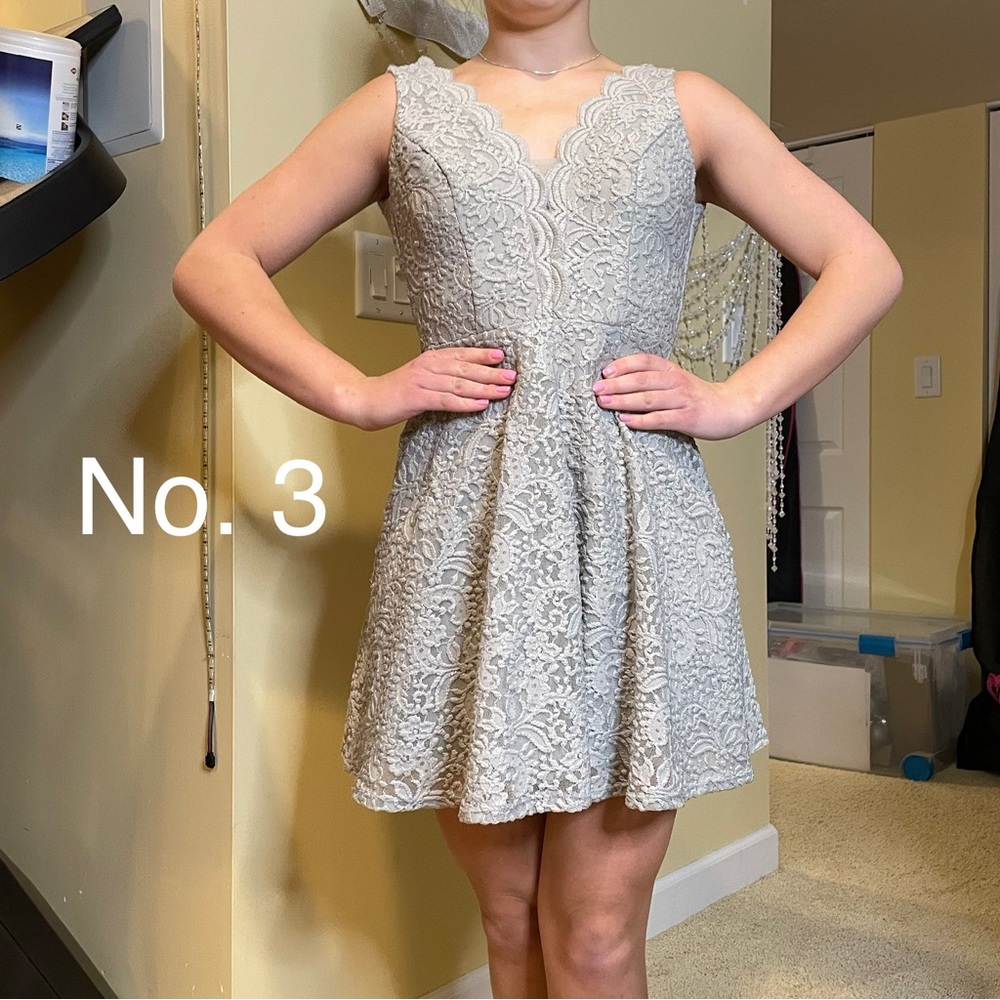 Silver lace cocktail dress